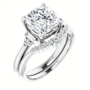 S925 Sterling Silver Cushion Cut Moissanite Ring 8×8mm GRA Certified D Color VVS1 Lab Grown Diamond Bridal Engagement Ring for Women ray engagement queen ring