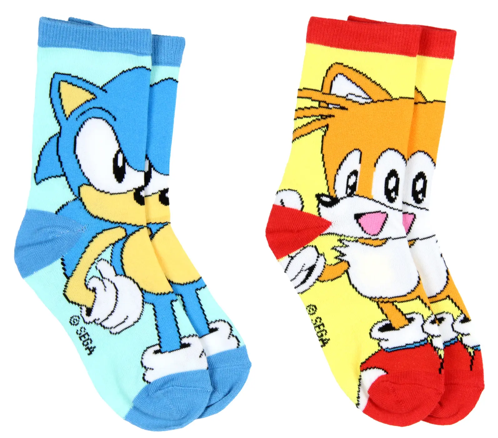 Sega Sonic The Hedgehog Boys' Athletic Crew Socks - 2 Pairs with Sonic & Tails Characters, Kids' Children's Youth Socks for Father's Day, Birthdays, Special Occasions, Accessories, One Size