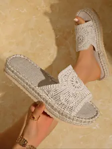 Women's Fashionable Lace Embroidery Design Slides, Boho Style Slingback Sandals for Beach Vacation, Retro All-match Slippers for Women & Girls, Summer Beach Slippers, Bohemian Sandals
