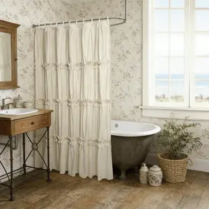 Elegant Solid Color Ruffled Shower Curtain, Vintage Fold Design, Perfect for Main Bathroom, Hotel, Salon, Bathrooms