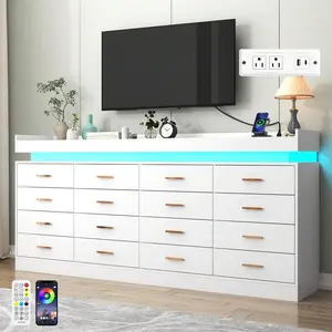 5/12/16 Drawer LED Dresser With USB Powered LED Lights/Charging Station |   Modern Chest Of Drawers Storage Cabinet With Power Outout For Bedroom, Entryway