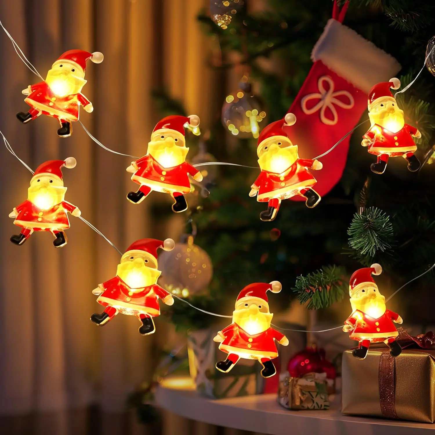 Christmas Decorations Indoor Lights, 10FT 30 LED Christmas Santa Claus Fairy String Lights Battery Operated for Xmas Tree Party Festive Holiday Christmas Gifts Cute Room Decor