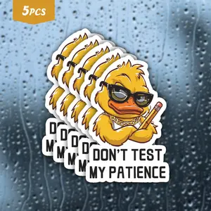 5PCS Sassy & Unbothered Cool Duck "Don't Test My Patience" Waterproof Vinyl Sticker, Self-Adhesive Single-Use Decal, Suitable For Water Bottles, Laptops, Cars, Tablets And More, Ideal For Duck, Streetwear And Animal Enthusiasts, Car Stickers
