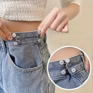 4-Piece Adjustable Jeans Waist Adjuster - Women's Pants Stylish Metal Button Pin, Quick-Snap Waist Adjuster, Seamless Instant Fit Reinforcer, Stylish Waist Adjustment | Durable Connector, Jeans Waist Adjuster