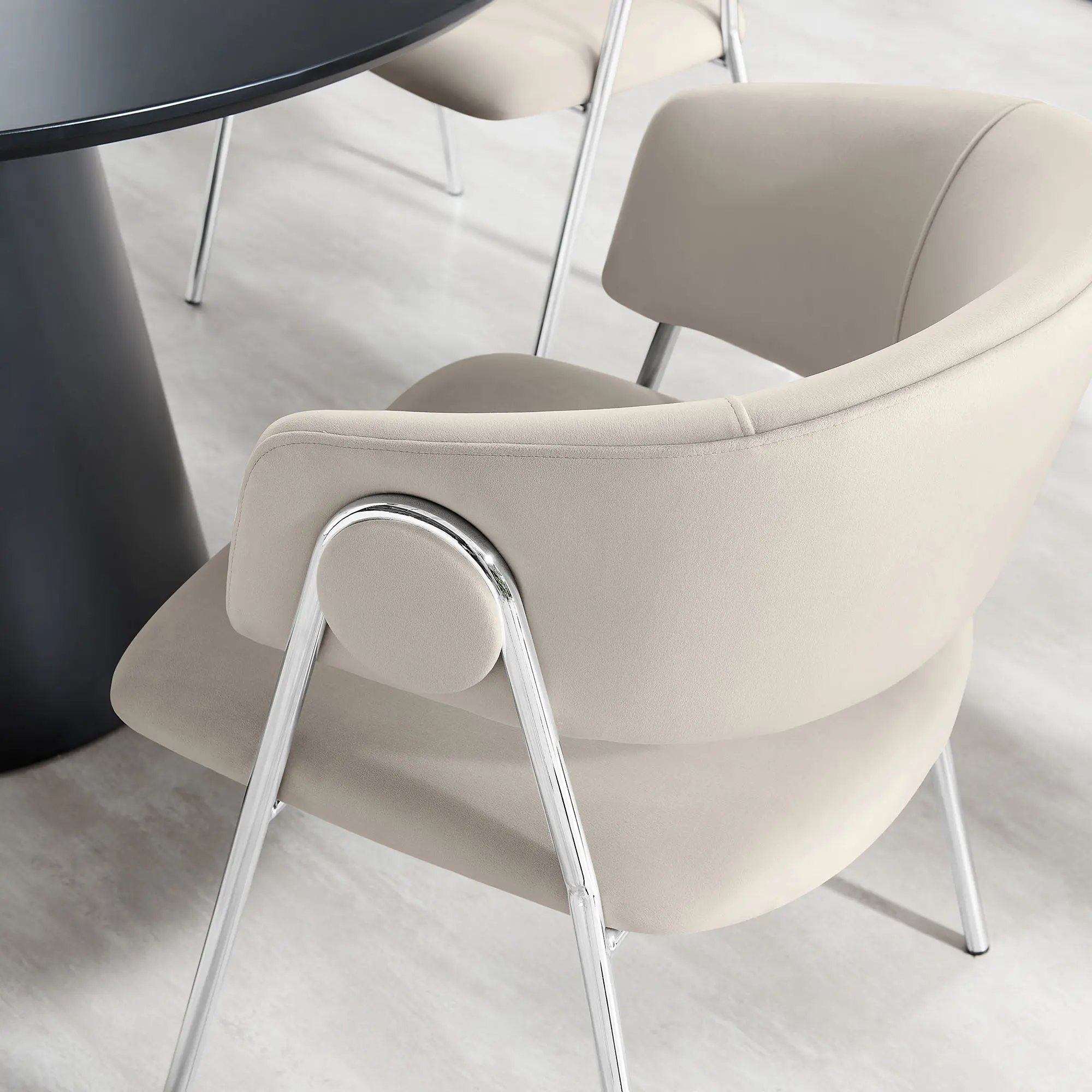 Nella Home Design Upholstered Performance Velvet Dining Chairs Set of 2 - Accent Armchair with Curved Back, Almond Silver Finish
