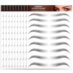 10 Sheets Waterproof Eyebrow Tattoo Fake Eyebrows Sticker 4D Hair-Like Eyebrow Tattoos Stickers Temporary Eyebrow Tattoo For Women Long-Lasting Eyebrow Christmas For Makeup Beginner(Black-01)