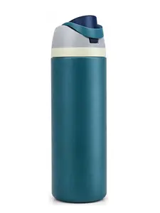Insulated Water Bottle 24 oz - Stainless Steel, Double Wall Vacuum Flask, Push-Button Lid, Leak-Proof, Cold 24 Hrs, Blue Travel Bottle for Gym, Office Sports Reusable with Handle