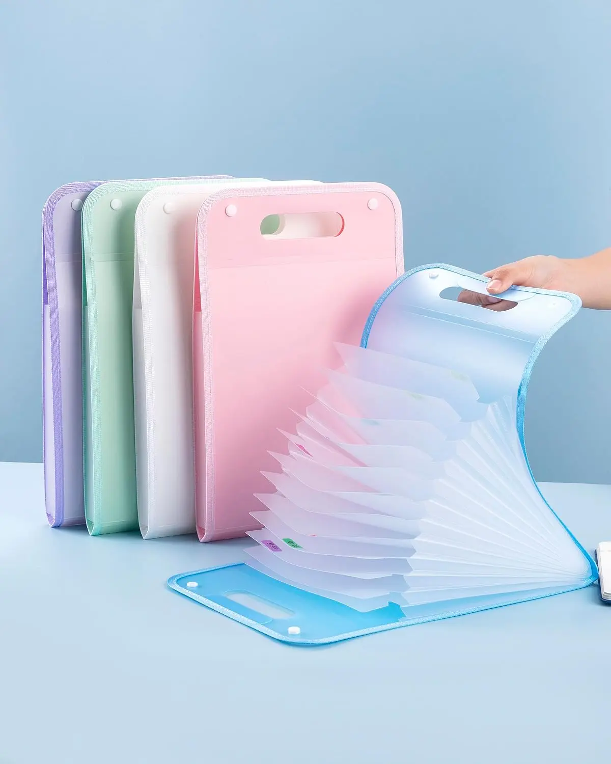 Translucent Vertical Accordion File Folder,13 Pockets Expanding File Organize with Labels,A4 Letter Size Document Receipt Organizer Accordion Filing Folder for School, Home,Office
