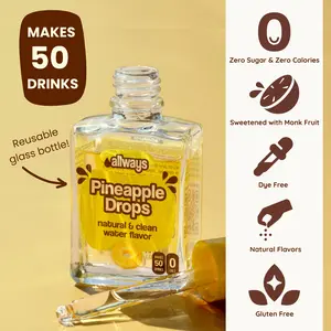 Allways Drops Pineapple Water Enhancer Drops - Sugar-Free, Zero Calories, Monk Fruit Sweetened, Glass Bottle for On-the-Go Hydration, 50 Drinks