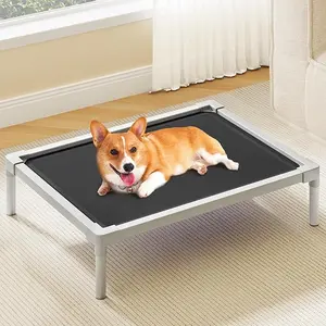 DWVO Cooling Elevated Dog Bed, Chew Proof Raised Pet Cot with Aluminum Frame, Breathable Textilene Mesh, Enclosed Edges, Non-Slip Feet, Sturdy Dog Bed
