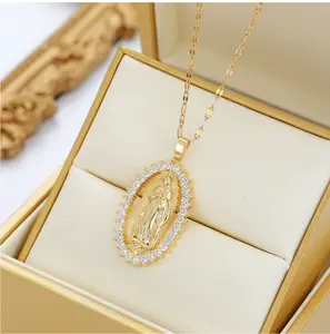 Copper Circle Pendant Necklace With Virgin Mary Human Figure