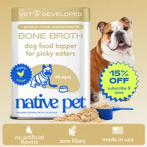 Native Pet Bone Broth for Dogs and Cats - Chicken Bone Broth Powder Dog Food Toppers for Picky Eaters - Provides Extra Nutrition for Joint Strength, Immune Support & Heart Health - 96 Scoops Puppy Food