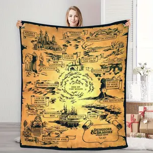 Dungeons & Dragons Vintage Map Flannel Blanket - Soft, Warm Home Decor With Adventure-Themed Illustrations, Ideal For Gamers And Nostalgia Lovers, All-Season Use, Machine Washable, Game Room Decor |   Fantasy Illustrations |   Quilted Craftsmanship, Dunge
