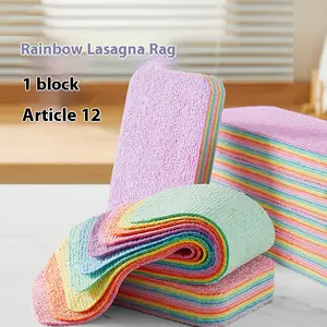 12-Layer Reusable Rainbow Fiber Cleaning Sponge - Tear-Off Multi-Layer Foam Block for Stain Removal, Ideal for Kitchen and Mirror Cleaning - Strong water absorption capacity, Easy to Separate, Eco-Friendly Cleaning Cloth for Home Surfaces