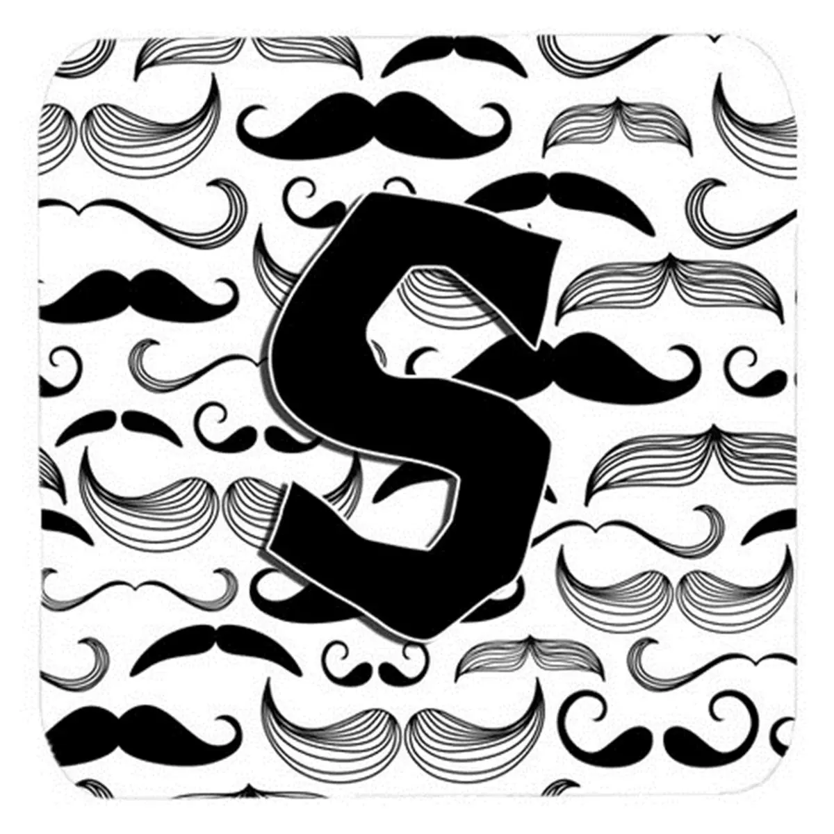 212 MAIN Square Shape Letter S Moustache Initial Foam Coasters - 4-Piece Decorative Coasters, Fade-Proof, Heat-Resistant Kitchenware Tableware Accessories, Coaster Decorative