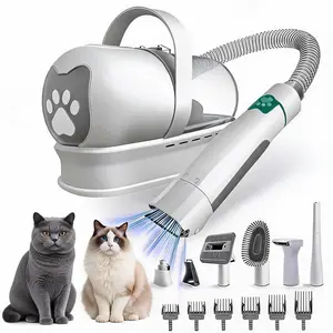 Professional Pet Hair Vacuum Groomer Set for Dogs & Cats, 7-in-1 Grooming Vacuum with 6 Precise Guide Combs, Complete Low Noise Shedding Brush & Paw Trimmer Kit