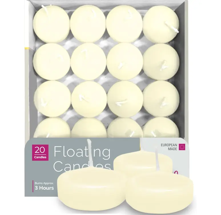 HYOOLA Premium Ivory Floating Candles 1.75 Inch - 3 Hour - 20 Pack - European Made