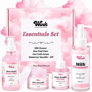 Wink Skin Care Set for Teen Girls - Plant-Based Facial Kit | 4-Piece with Milk Cleanser, Rose Petal Toner, Face Fruit Serum & SPF Moisturizer for Acne Relief | Mom-Approved Gift Joy Teen Skin Care Kit