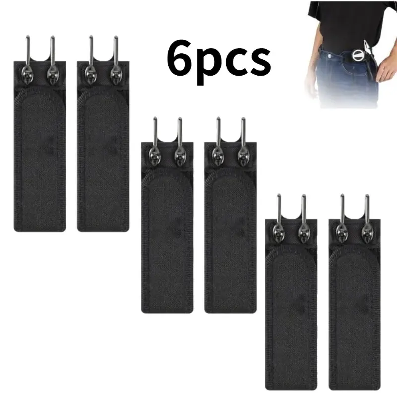 6-Pack Buckle-Free Belt Hooks – Adjustable Elastic Stretch Belts (Unisex) – Metal Hook Closure – Comfortable Fit – Fiber Blend with Faux Leather Tabs – Suitable for Trousers, Jeans, and Suits