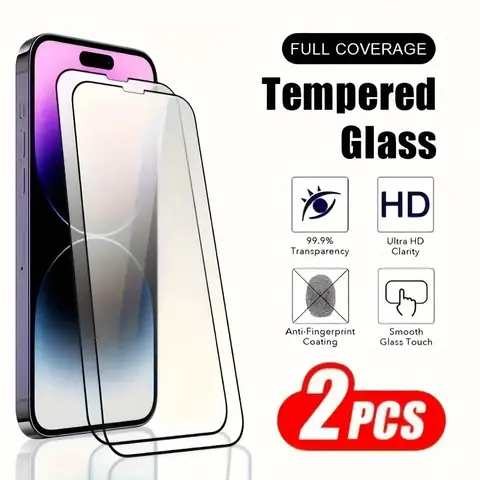 2-Pack  Tempered Glass Screen Protector for iPhone 18Pro Max/17/16E/15 Pro Max/14 Pro/13/12/11Pro Max/XSMAX/XR/XS/Air, HD Clear Full Coverage, Anti-Fingerprint, Non-Stick, Oil-Resistant, Scratch-Proof, Bubble-Free, Smooth Surface