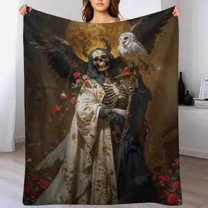 La Santa Muerte Delas Potencias Soft Flannel Throw Blanket,All Season Cozy Knitted Thermo-RegulatingCover,Lightweight Fabric,Perfect For Napping,Christmas Present