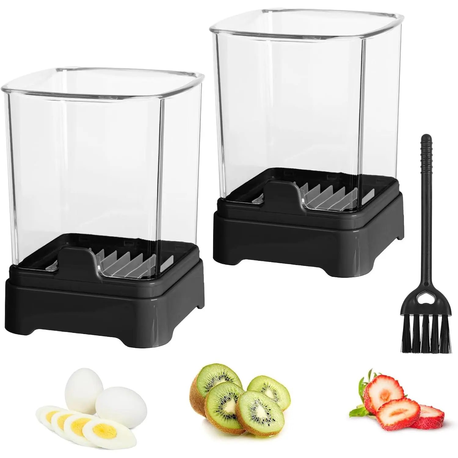 2 Pack Upgraded Fruit Slicing Cup with Removable  & Push Plate - Safe Strawberry, Banana, Egg, Grape Slicer - Kitchen Gadget for Easy Fruit Prep (Black)