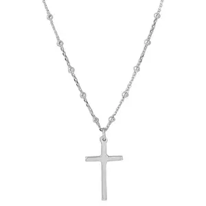 Silver Beaded Cross Necklace 18-inch