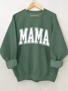 Women's "MAMA" Letter Print Round Neck Long Sleeve Sweatshirt, Casual Crew Neck Pullover For Spring & Fall, Fashion Women's Top For Daily Wear