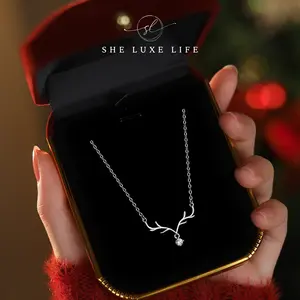 SheLuxeLife | S925 Sterling Silver "One Deer with You" Deer Antler Necklace for Women – Fresh Forest Style, Elegant Collarbone Chain, Christmas Gift