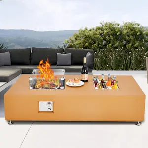 GAOMON 56 Inch Outdoor Propane Fire Pit Table, 50,000 BTU Convertible Fire Table with Ice Bucket, Wind Guard & Fire Glass Beads, Complete Outdoor Heater Set for Backyard, Patio, Garden