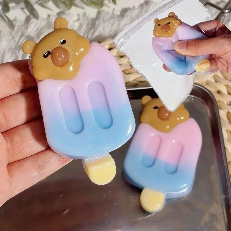 Tabas Squishy Capybara Ice Cream Squeeze Toy Fake Ice Cream Squishy Toy High-Value Popsicle Stress Relief Toy Anti-Anxiety