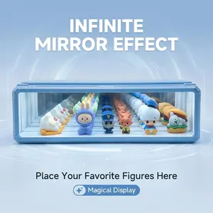 Light-Up Infinity Mirror Pencil Box, Silent Open, 2-Compartment Organizer with Anti-Slip Pad for School, College, Office & Gift Giving