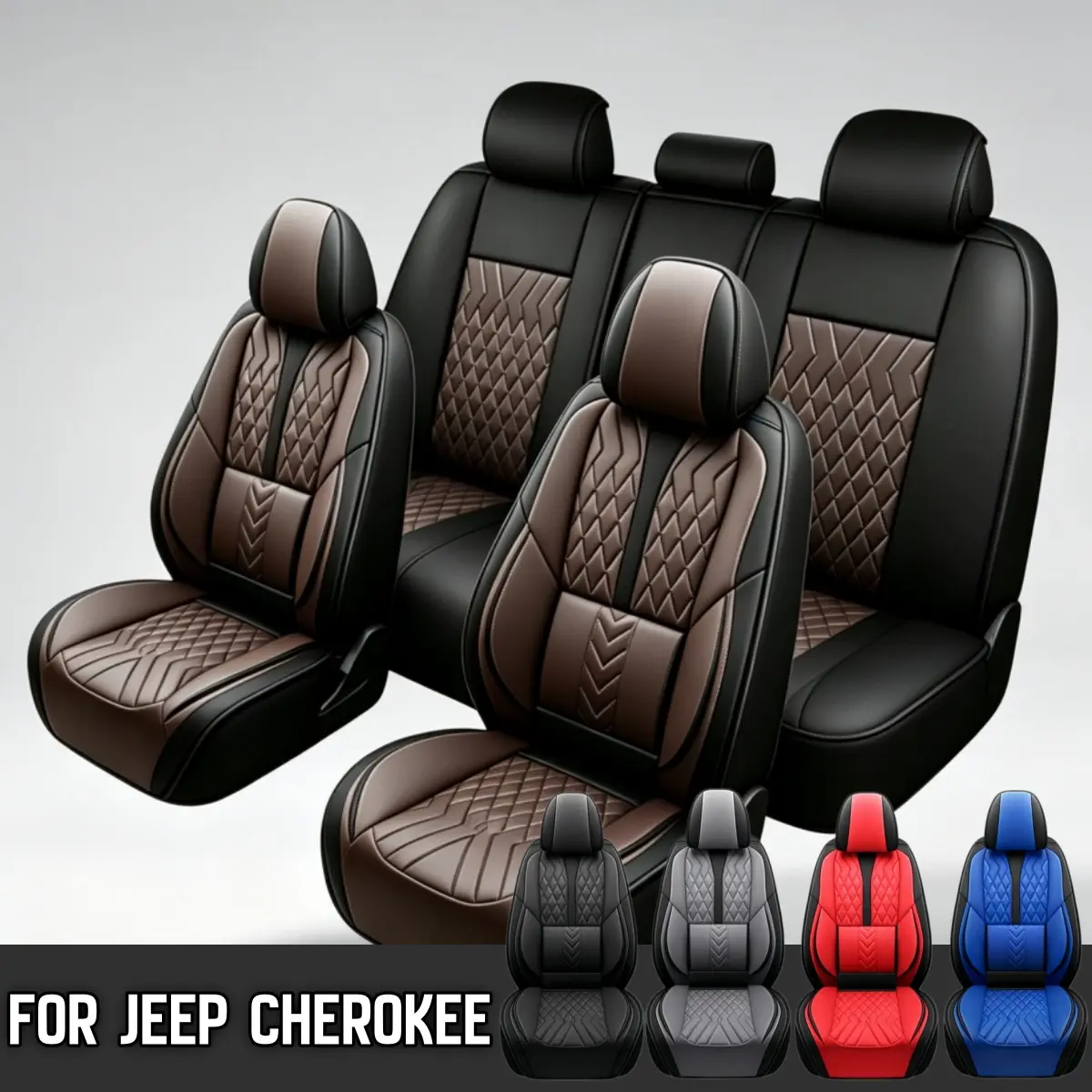 For Jeep Cherokee 2014-2023 2024 Luxurious Car 5 Seat Covers Full Set with Storage Bag, Nappa Leather Car Front and Rear Seats Protector Waterproof, Breathable Car Seat Cushion Pad Mat, Carseat Cover Vehicle Interior Decoration Accessories