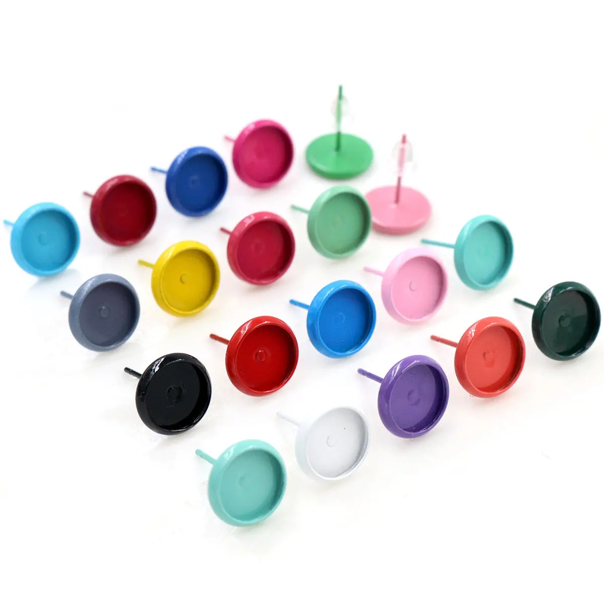(New Colors) 8mm 10mm 12mm 20pcs/lots 21 Colors Plated Earring Studs,Earrings Blank/Base,Fit 8mm Glass Cabochons,earring setting