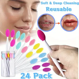 24 pcs multi-color silicone lip brush kit - double-sided lip brush, silicone lip exfoliating brush, suitable for lipstick application, easy to clean and portable