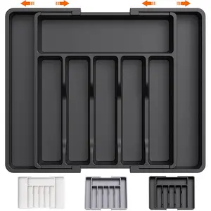 Expandable Cutlery Drawer Organizer, Adjustable Kitchen Silverware Organizer, Large Kitchen Cutlery and Flatware Tray for Knives, Forks, Spoons & Various Cooking Utensils, Durable Storage Organizer