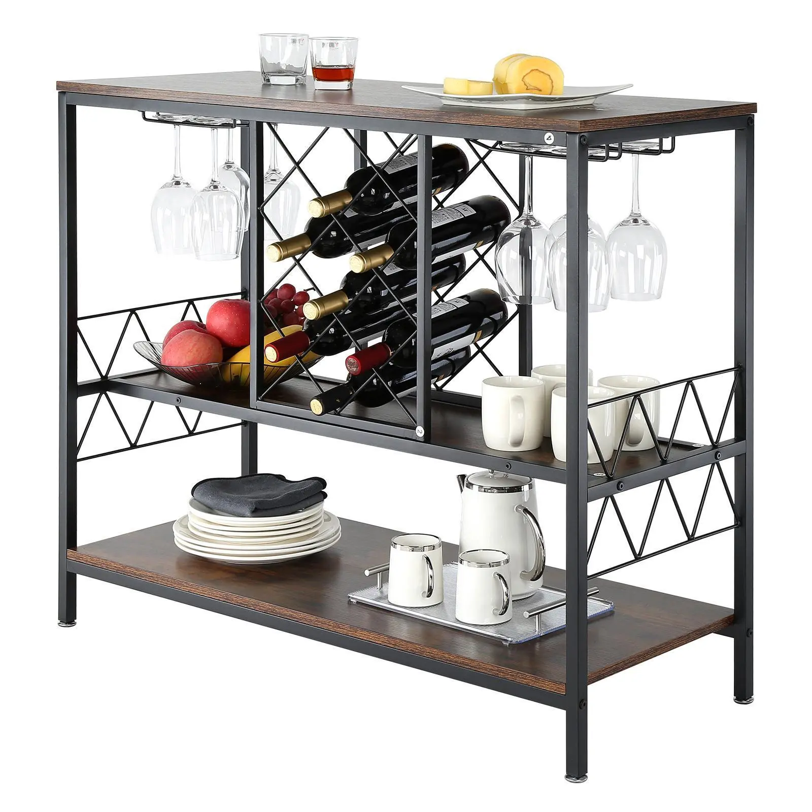【SummerFinds】VEVOR 40 Inch Industrial Bar Cabinet,  Wine Table for Liquor and Glasses, Sideboard Buffet Cabinet with Glass Holder & Wine Rack, Freestanding Farmhouse Wood Coffee Bar Cabinet for Living Room Home Bar Utensils Bottles