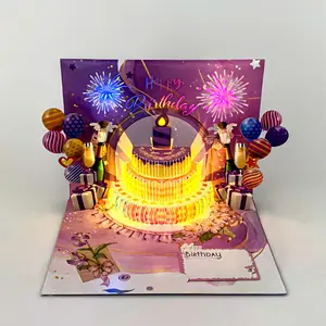 DIY Age Birthday Card, Fireworks Pop Up Cake Musical Greeting Card with Light & Blowable Candle, Happy Birthday Gift for Husband, Men, Women, Mom, Grandma