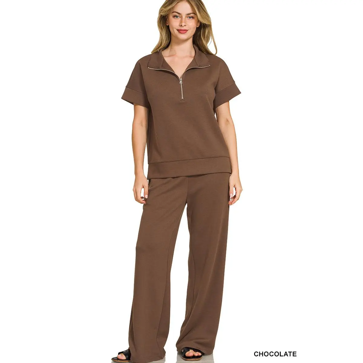 Brown Scuba Half Zip Top & Pants Set