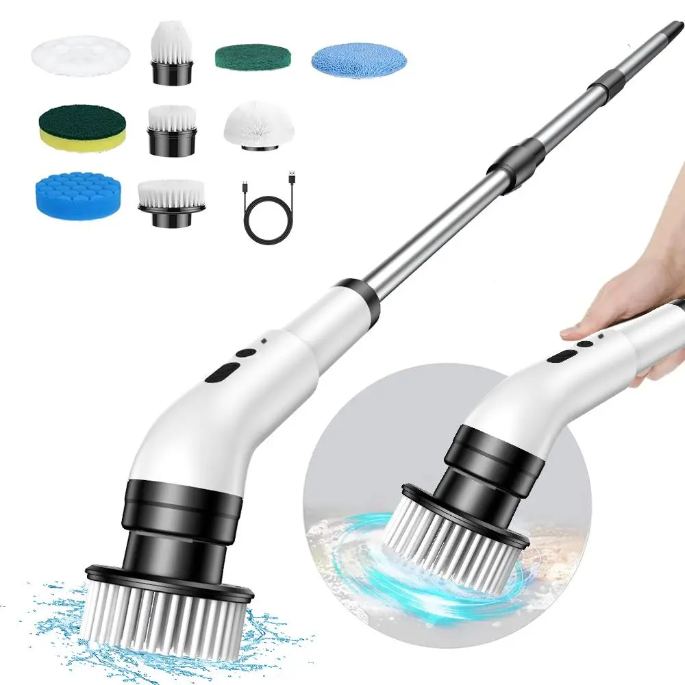 Electric Cleaning Brush, Rechargeable Handheld Electric Spin Scrubber, Multifunctional Long Handle Cleaning Brush for Kitchen, Bathroom