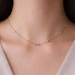 Bow Beads Necklace for Women – Gold Plated Stainless Steel Chain | Cute Elegant Bow Jewelry | 18 Inch