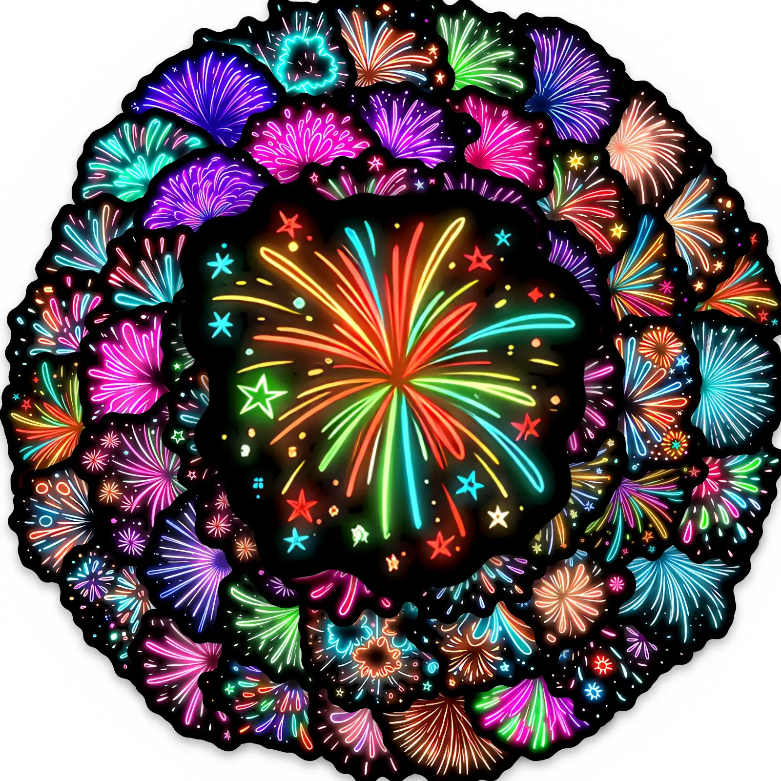 50pcs Colorful Neon Fireworks Stickers, Suitable for Scrapbooks, Diaries, Laptops, Water Bottles, Cars, Etc. A Gift with A Positive Message and Based on Faith.
