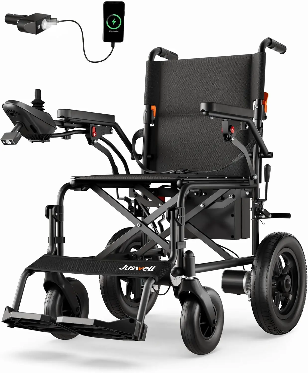 【ThibFam Exclusive】Juswell Foldable Electric Wheelchair, Motorized All-Terrain Chair with 15/30 mi Range, 300/350 lbs Weight Capacity, Portable Powered Wheelchair, Lightweight Wheelchair tiktokshopbacktoschool