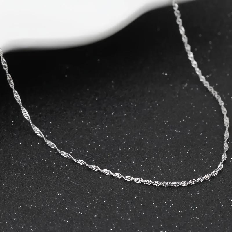 S925 Sterling Silver Simple Water Ripple Chain Necklace Casual Decoration Gift For Women