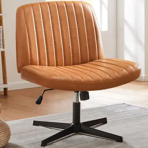 Criss Cross Chair, Cross Legged Office Chair, Wide Comfty Desk Chair, No Wheels Armless Computer Task Chair, Swivel Fabric Vanity Home Chair, Height Adjustable