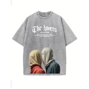 Retro DTG Print Washed T-Shirt The Lovers Aesthetic Grunge Oversized Couple Graphic Tee 100% Cotton Fabric Unisex Fit