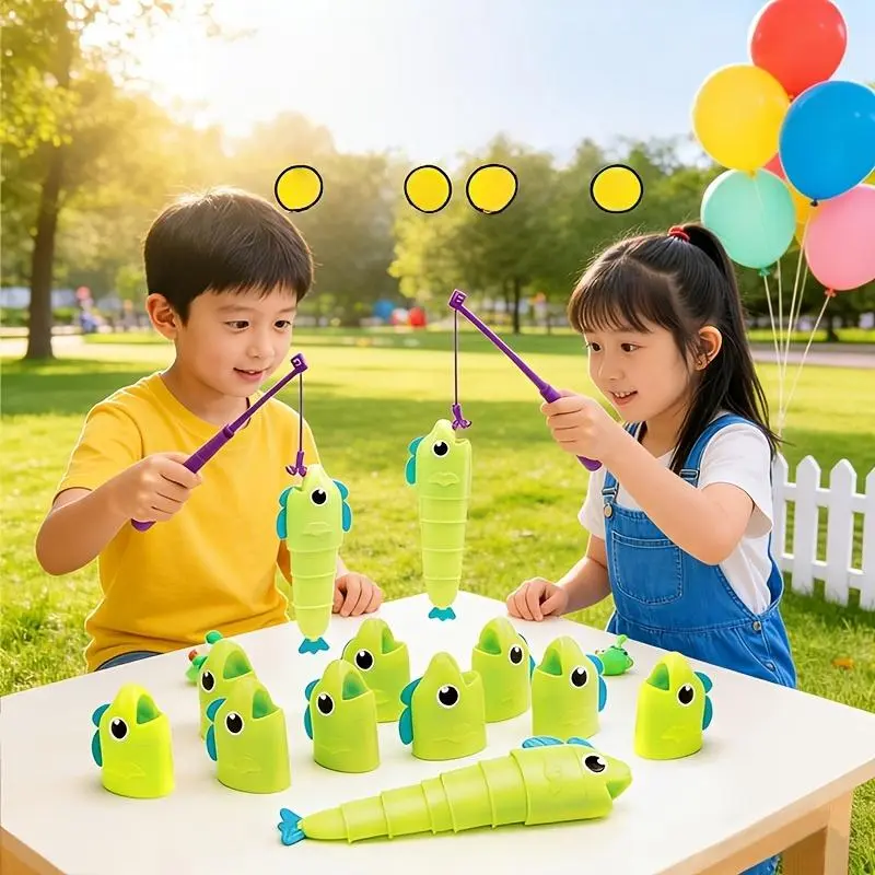 Telescopic Fishing Master Playset - Green Toddler Fishing Set, Educational Early Learning Table Game, Parent-Child Interactive Toy Gift for Boys and Girls, Fishing Playset