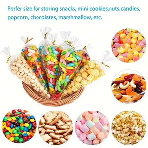 50-piece / 100-piece transparent OPP bags, suitable for candies and foods, DIY candy bag packaging, wedding gifts, Christmas party decorations, Popcorn packaging, suitable for packaging candies, pastries, snacks, Party Packs