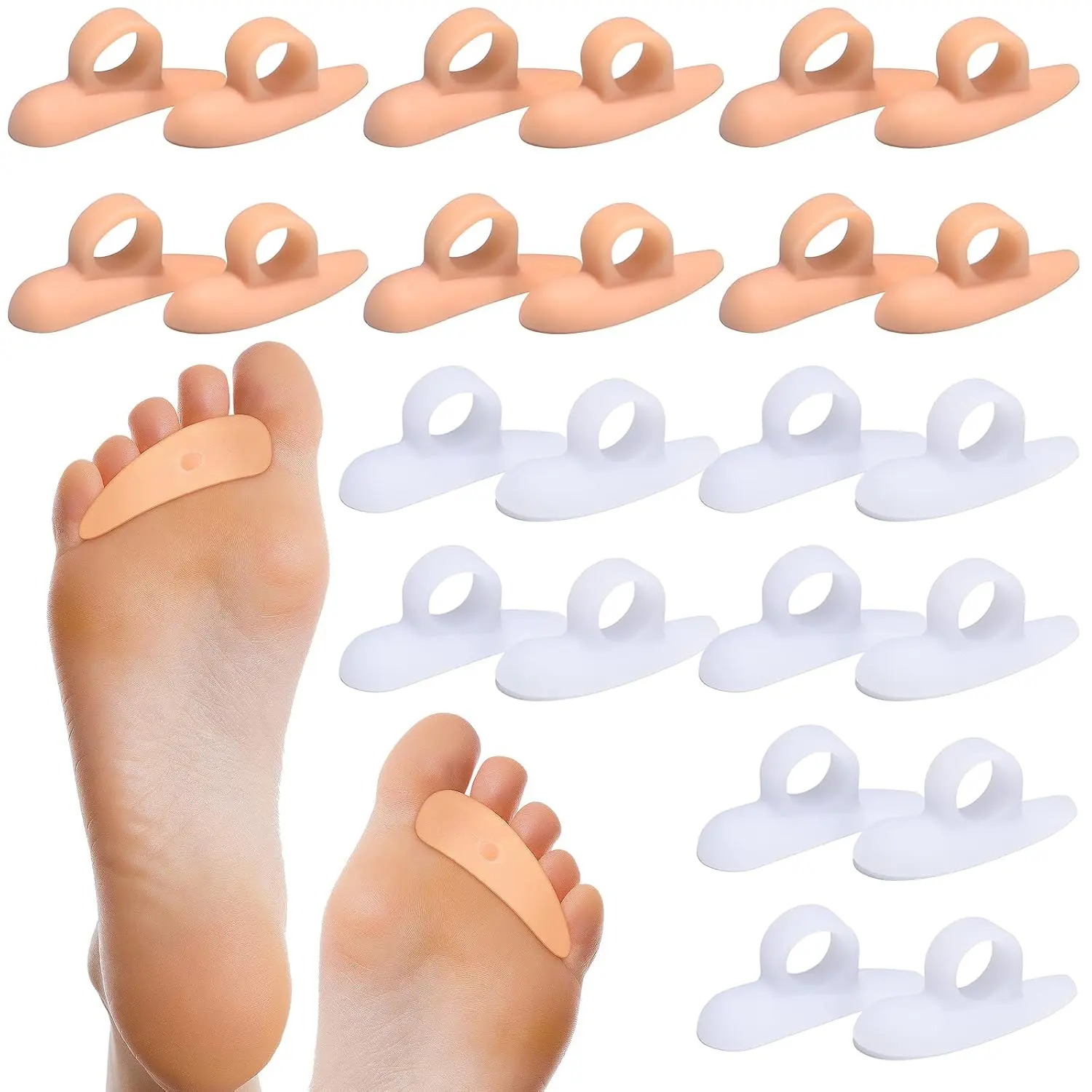 12 Pairs Hammer Toe Pad Hammerhead Toe Straightener and Corrector Support Crest Cushion Spacers Separators Gel for Women Men Pain Relief Reduces Pressure(Peachpuff, White)