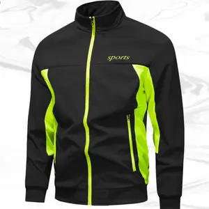 Men's sports jacket with zippered stand collar in two colors; stylish and sporty, the stand collar is clean and well-tailored, the zipper is smooth and easy to pull, with "sports" lettering printed on the chest; side zipper pockets are practical, and the